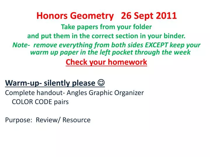 honors geometry 26 sept 2011