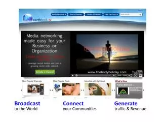 Broadcast Connect Generate to the World				your Communities		 traffic &amp; Revenue