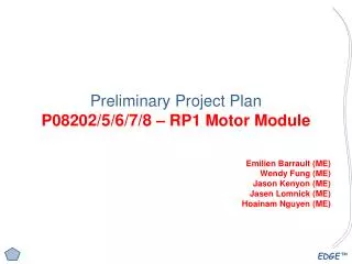 Preliminary Project Plan P0820 2/5/6/7/8 – RP1 Motor Module
