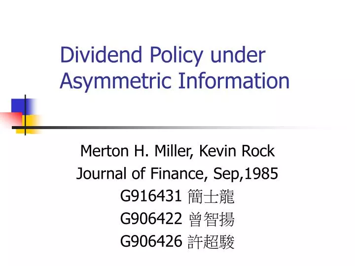 dividend policy under asymmetric information
