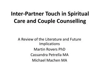 Inter-Partner Touch in Spiritual Care and Couple Counselling