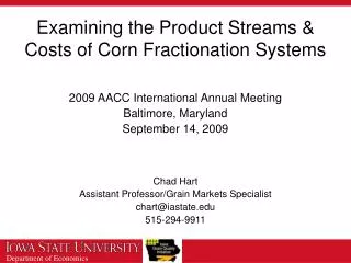 Examining the Product Streams &amp; Costs of Corn Fractionation Systems