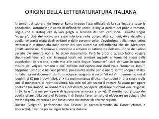 ORIGINI DELLA LETTERATURATURA ITALIANA
