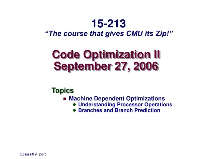 code optimization ii september 27 2006