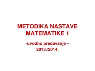 METODIKA NASTAVE MATEMATIKE 1
