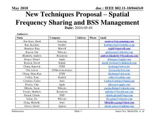 New Techniques Proposal – Spatial Frequency Sharing and BSS Management