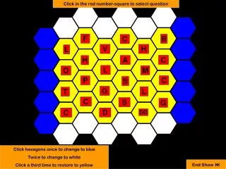 Click hexagons once to change to blue Twice to change to white