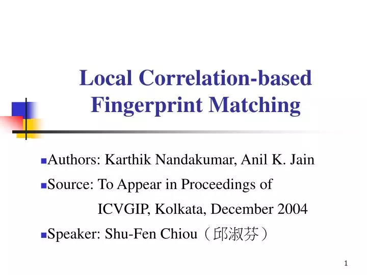 local correlation based fingerprint matching