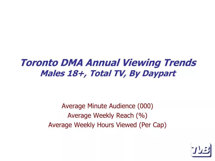 toronto dma annual viewing trends males 18 total tv by daypart