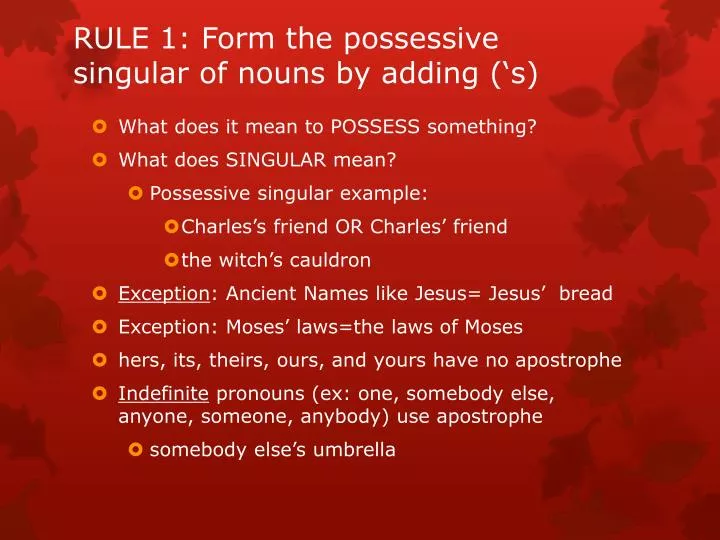 rule 1 form the possessive singular of nouns by adding s