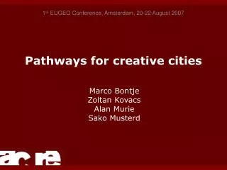 Pathways for creative cities