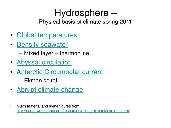 hydrosphere physical basis of climate spring 2011