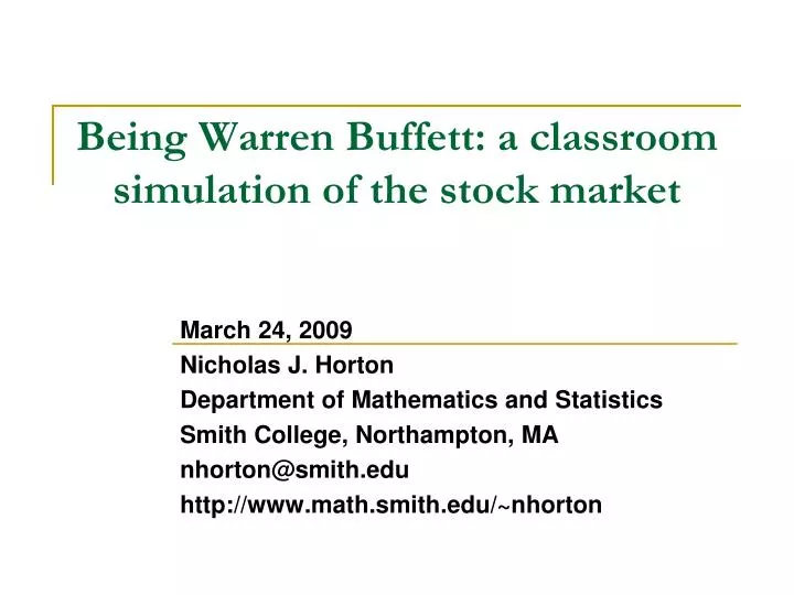 being warren buffett a classroom simulation of the stock market