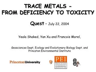 TRACE METALS - FROM DEFICIENCY TO TOXICITY