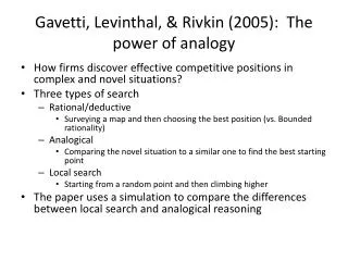 Gavetti, Levinthal, &amp; Rivkin (2005): The power of analogy