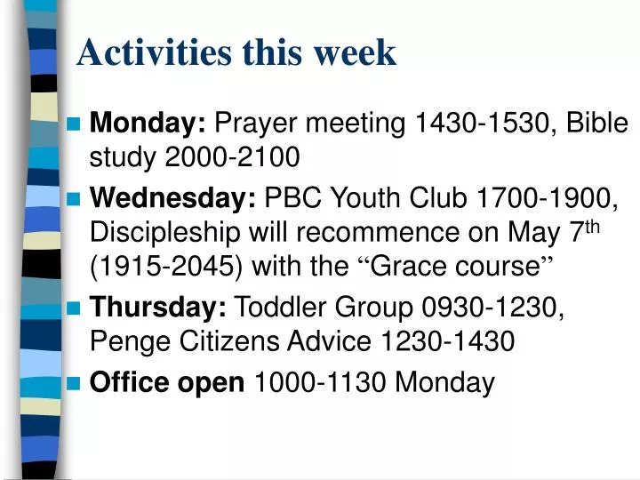 activities this week