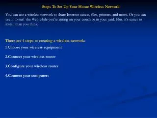 Steps To Set Up Your Home Wireless Network