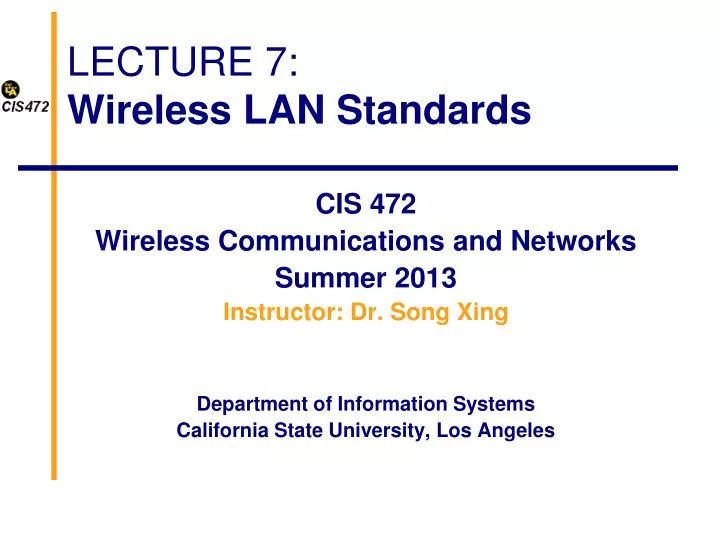 lecture 7 wireless lan standards