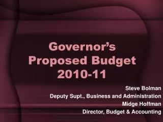 Governor’s Proposed Budget 2010-11