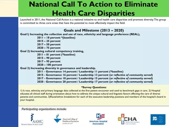 national call to action to eliminate health care disparities