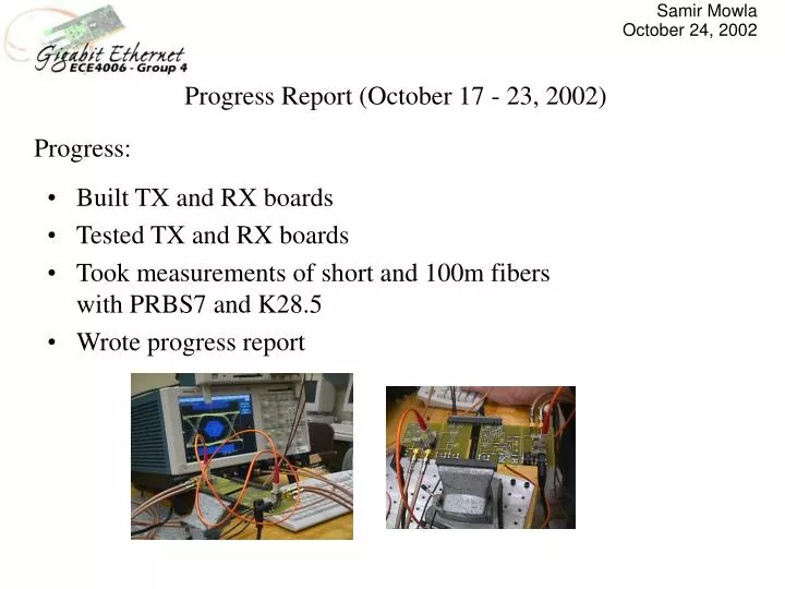 progress report october 17 23 2002