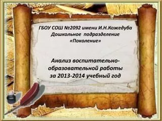 ГБОУ СОШ №2092 имени И.Н.Кожедуба Дошкольное подразделение «Поколение»