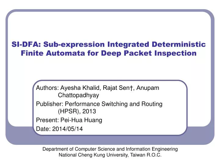 si dfa sub expression integrated deterministic finite automata for deep packet inspection
