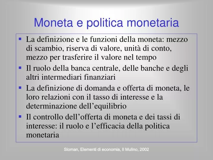 moneta e politica monetaria
