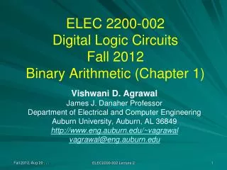 ELEC 2200-002 Digital Logic Circuits Fall 2012 Binary Arithmetic (Chapter 1)
