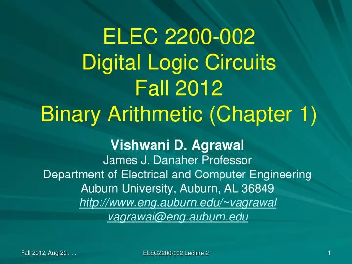 elec 2200 002 digital logic circuits fall 2012 binary arithmetic chapter 1