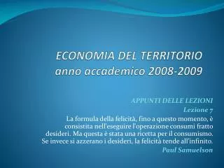 ECONOMIA DEL TERRITORIO anno accademico 2008-2009