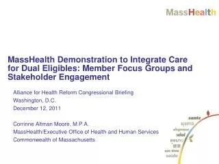 Alliance for Health Reform Congressional Briefing Washington, D.C. December 12, 2011