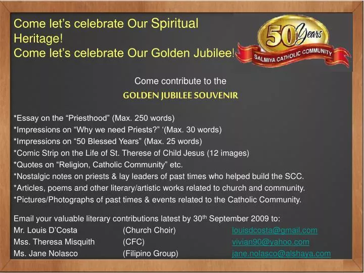come let s celebrate our spiritual heritage come let s celebrate our golden jubilee