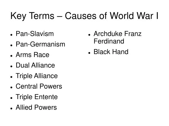 key terms causes of world war i
