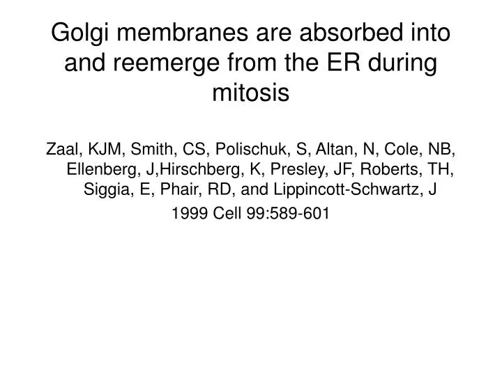 golgi membranes are absorbed into and reemerge from the er during mitosis