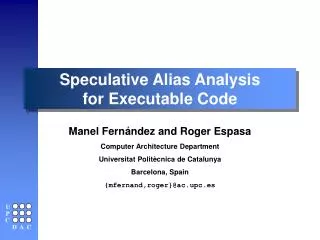 Speculative Alias Analysis for Executable Code