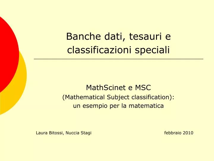 banche dati tesauri e classificazioni speciali