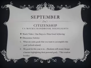 September Citizenship CA ROCKS/Handbook Highlights