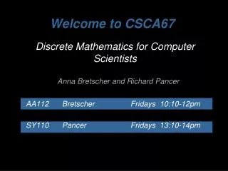 Welcome to CSCA67