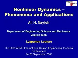 Nonlinear Dynamics – Phenomena and Applications