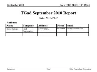TGad September 2010 Report
