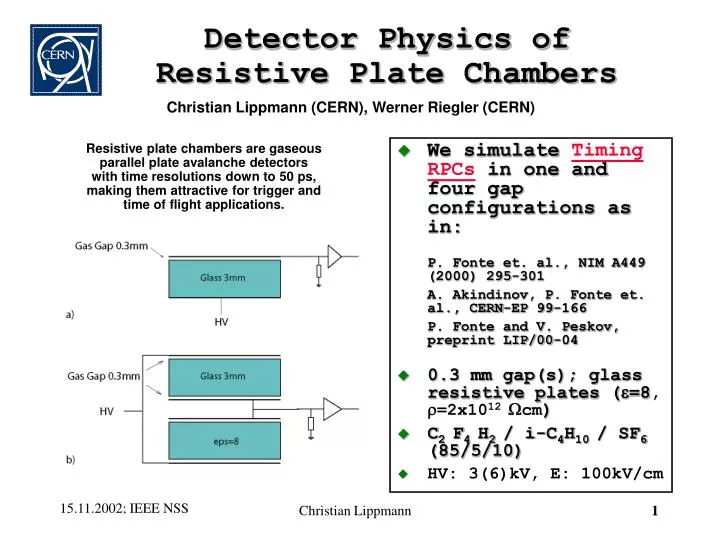 detector physics of resistive plate chambers