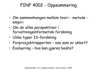 FINF 4002 - Oppsummering