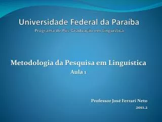 Universidade Federal da Paraíba Programa de Pós-Graduação em Linguística