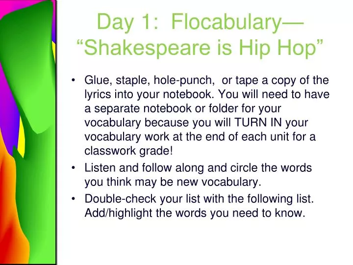 day 1 flocabulary shakespeare is hip hop
