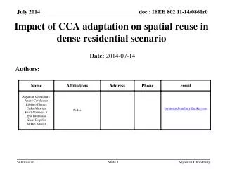 Impact of CCA adaptation on spatial reuse in dense residential scenario
