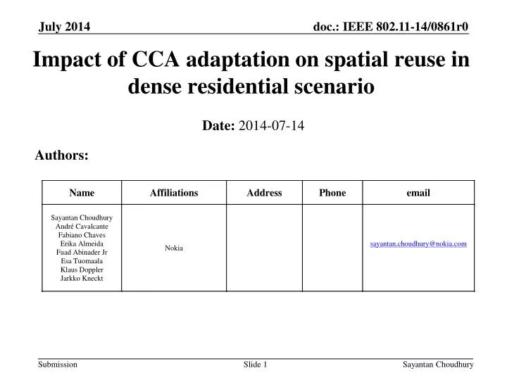 impact of cca adaptation on spatial reuse in dense residential scenario