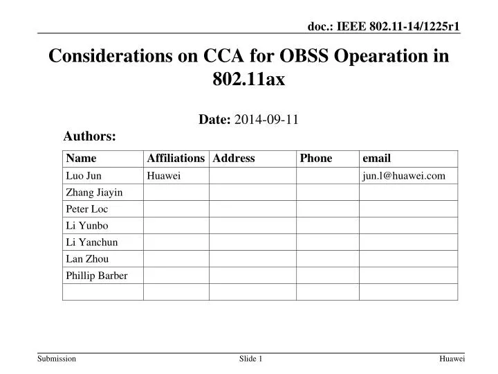 considerations on cca for obss opearation in 802 11ax
