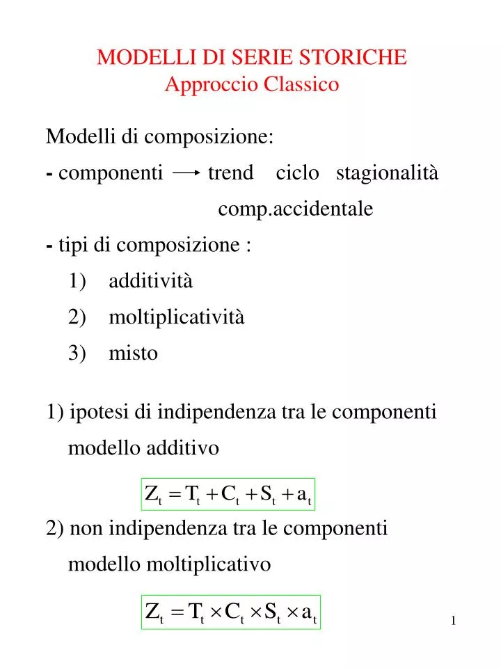 modelli di serie storiche approccio classico