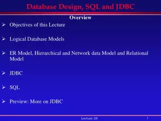 Database Design, SQL and JDBC